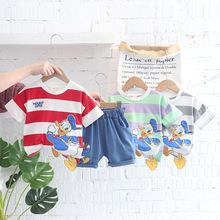 外贸新款夏季男女儿童婴幼儿童短袖短裤卡通圆领0-5岁两件童套装