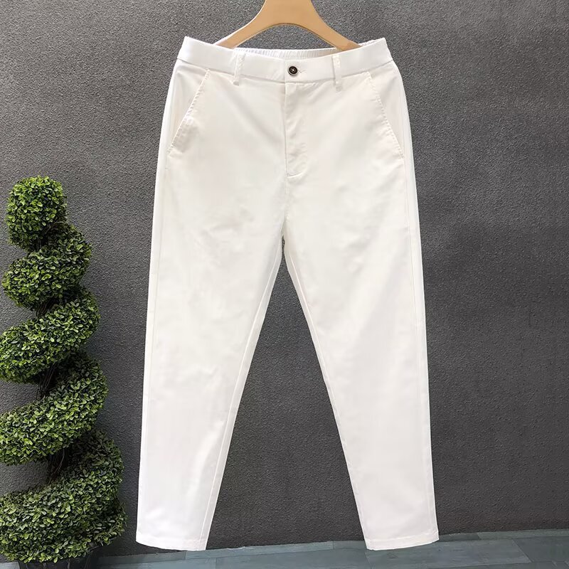 Cross-Border Dropshipping Spring, Autumn, and Summer New Style Straight-Leg Cropped Pants Men's Casual Pants Loose Elastic 9/10 Length Men's Trousers