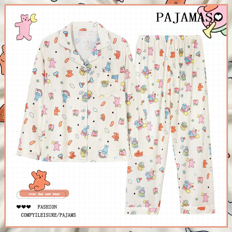 Pijamas a cuadros de algodón para mujer primavera y otoño 2025 nuevo estilo lindo traje de servicio a domicilio de manga larga de perro de pudín estilo ins