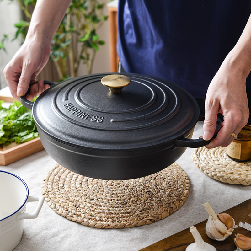Pequeña felicidad 30cm reina de hierro fundido olla de esmalte multifunción olla de sopa olla de hogar olla sin recubrimiento