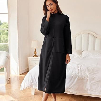 2024 European and American Style Zipper Robe Long-Sleeved Home Clothes Soft Bathrobe Pajamas with Flap Pocket Pantss Home Clothes