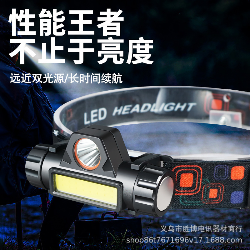 Linterna de múltiples funciones al aire libre transfronteriza LED de luz fuerte de carga USB multifunción Impermeable camping pesca nocturna linterna montada en la cabeza