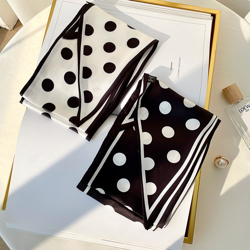 Nuevo estilo coreano Delgado estrecho largo bufanda de las mujeres de todos los partidos de moda artificial seda oblicua lunka Dot profesional bufanda de seda