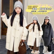 2025秋冬新款儿童双面羊绒大衣女童中大童羊毛呢外套呢子厚中长款