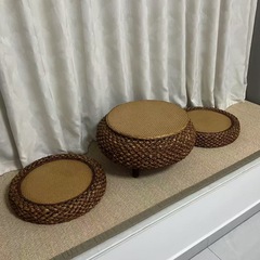 实木藤编茶几 榻榻米可储物小桌炕桌卧室家用简约窗台矮桌坐垫