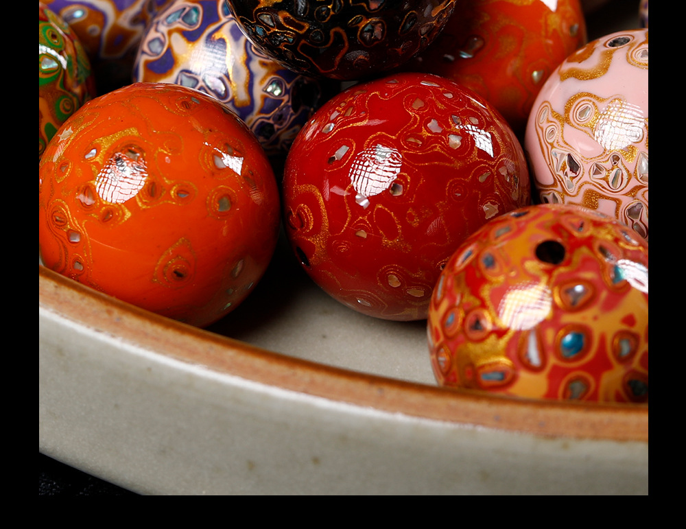 Natural Plant Lacquer Lacquer Beads Inlaid with Mother-Of-Pearl Loose Beads for Crafts, Single Beads, Spacer Beads, DIY Buddhist Bead Accessories, Bracelet