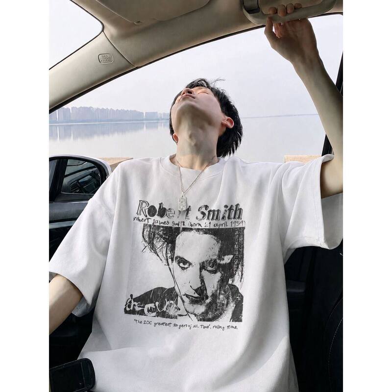 260g Sorona Cool Summer Men's Short-Sleeved T-Shirt Robert Smith Rock Portrait American Retro Trend 260g Sorona Cool Summer Men's Short-Sleeved T-Shirt Robert Smith Rock Portrait American Retro Trend