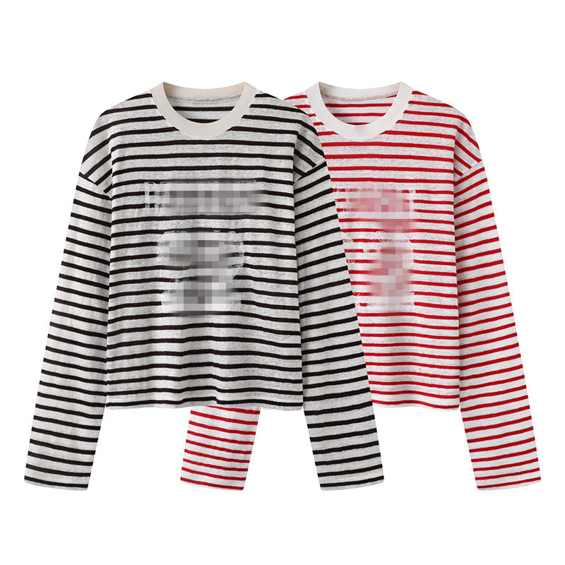 Spot 2025 Summer New Style Simple Stripesd Letter Print Loose Long-Sleeved T-Shirt 3J2B505 Spot 2025 Summer New Style Simple Stripesd Letter Print Loose Long-Sleeved T-Shirt 3J2B505