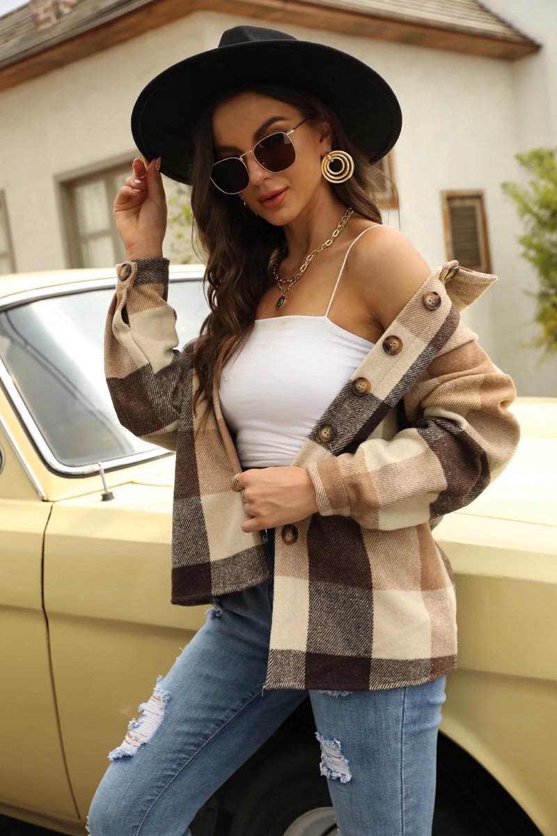 lapel loose large plaid jacket nihaostyles clothing wholesale NSAM82413