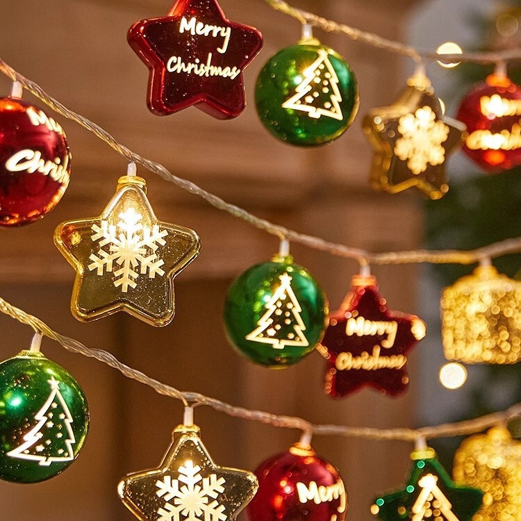 クリスマス電飾スフィアライトストリング、ホリデーデコレーション、球体、五芒星、点滅ライト、室内クリスマスツリーハンギングデコレーション、カラフル|undefined