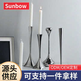 现代艺术镜光水滴形长款烛台多尺寸轻奢金属家居餐厅氛围布置摆件