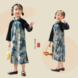 New autumn girls' cheongsam Hanfu Republic of China style ancient costume long sleeve dress girls' modified retro children's clothing