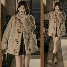冬季立领牛角扣羊羔毛保暖棉服少女中学生毛茸茸加厚皮草外套大衣
