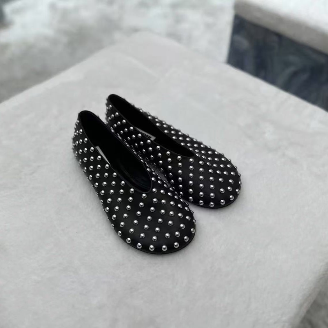 Cowhide Version~Korean 2025 New Niche Mickey Big Head Rivets Super Soft Ballet Shoes Mary Jane Shoes for Women