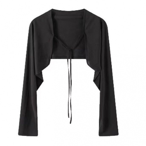 Women's Summer Stylish Short V-Neck Cardigan Open Style Outerwear Thin Covering Blazer Black
