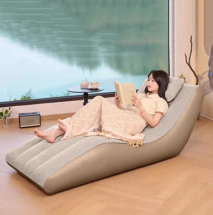 Automatic Inflatable Folding Camping Sofa Khaki Camping Sofa Mattress Lunch Break Recliner Outdoor Portable Air Cushion Bed