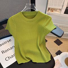 氷糸ニット半袖tシャツ2025夏の新型スリムセーターが痩せている