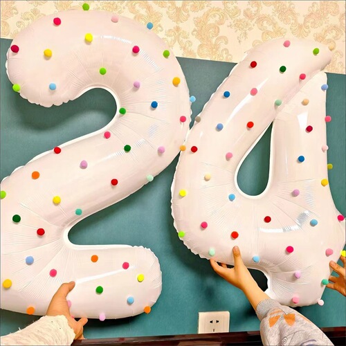 Ins style 32-inch white aluminum film digital balloon first birthday outdoor party scene layout photo props