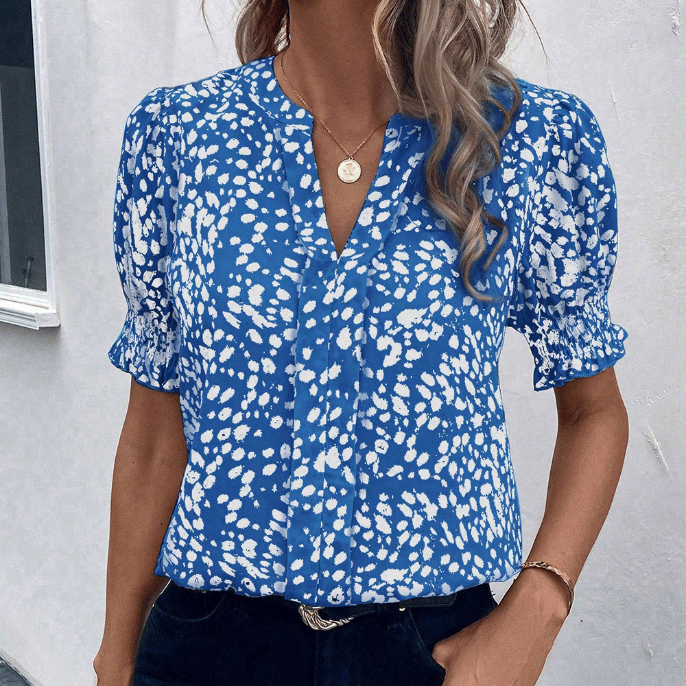 Chiffonbluse mit Blumendruck – V-Ausschnitt & Puffärmel (S-XL) | Leicht & Luftig_voghion.com