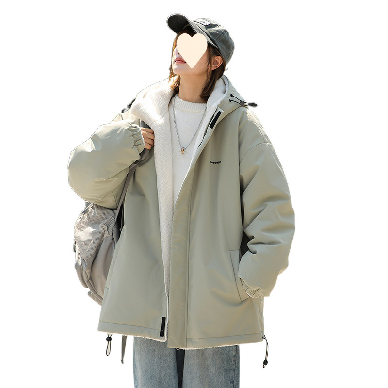 양고기 양털 그룹 양면 양면 양복 두꺼운 면 패딩 의류 면 패딩 재킷 남녀 커플을위한 겨울 느슨한 기모 따뜻한 외투