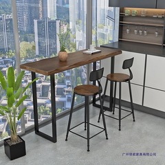 实木吧台桌椅靠墙长条桌家用高脚桌商用靠窗酒吧桌奶茶店桌椅组合