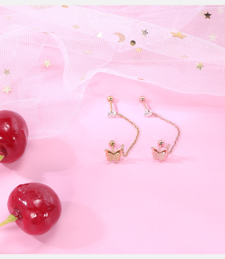 Butterfly Stainless Steel Earring - Rose Gold Zircon Ear Bone Nail for Women detail image 7