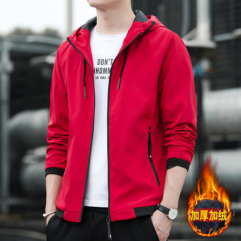 Liquidación, últimas unidades, chaqueta para hombre, primavera y otoño, estilo coreano, informal, juvenil, gruesa, forrada de lana, con capucha.