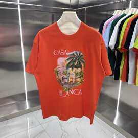 夏季男装短袖 外贸潮牌CASA卡萨布兰卡潮流红