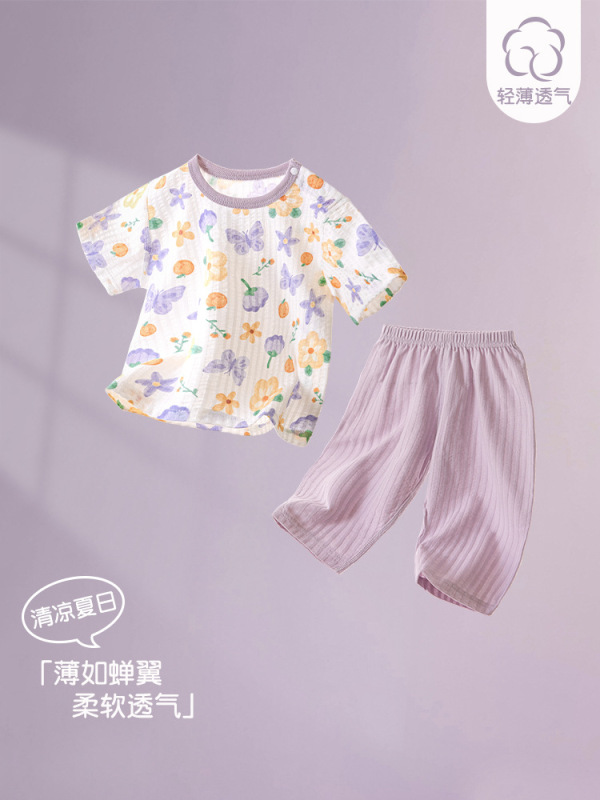 ベビーサマースーツ半袖クロップドパンツベビー綿薄手新生児スプリット夏服男の子と女の子の夏服|undefined