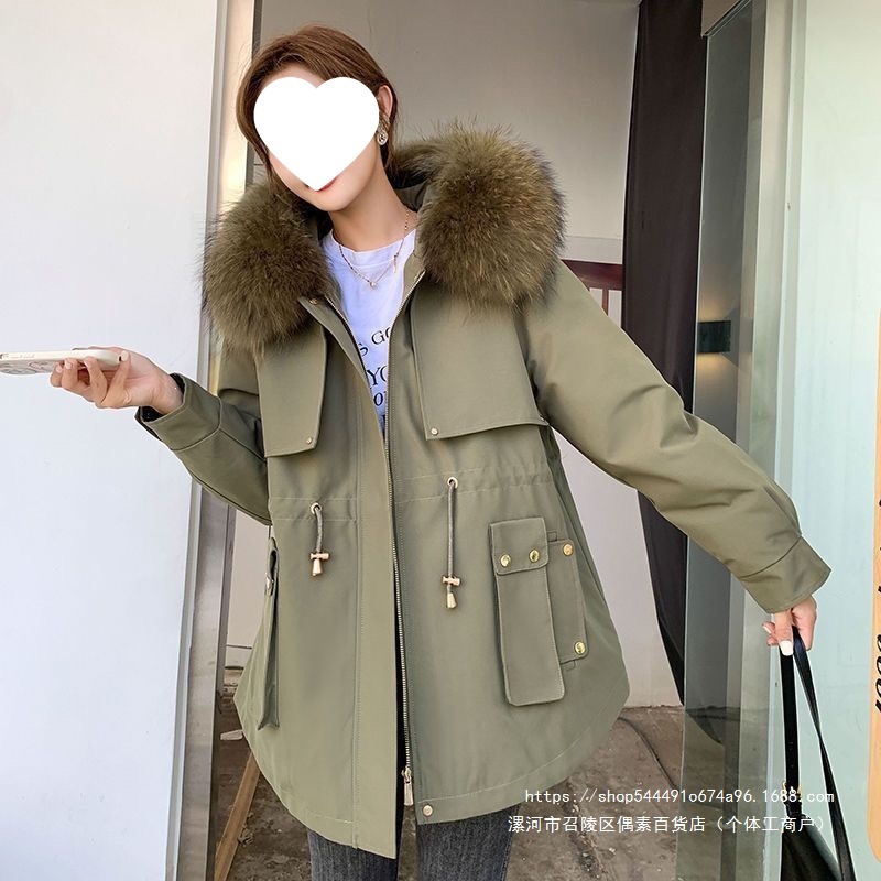 派克服女2026新款冬兔毛内胆可拆卸皮草外套修身派克大衣中长款