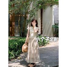 150小矮个子禅意新中式套装女夏季盘扣T恤上衣中长款半身裙两件套