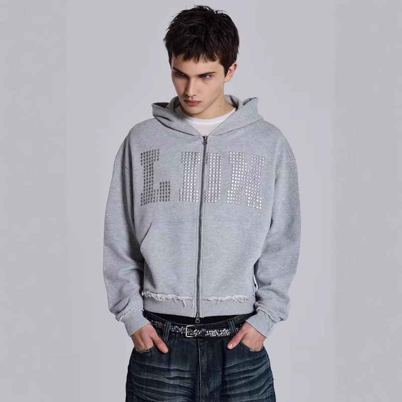 Cross-Border New Autumn and Winter American-Style Straight-Leg Pants for Men and Women, Unisex Hooded Patchwork Cardigan Sweatshirt Set