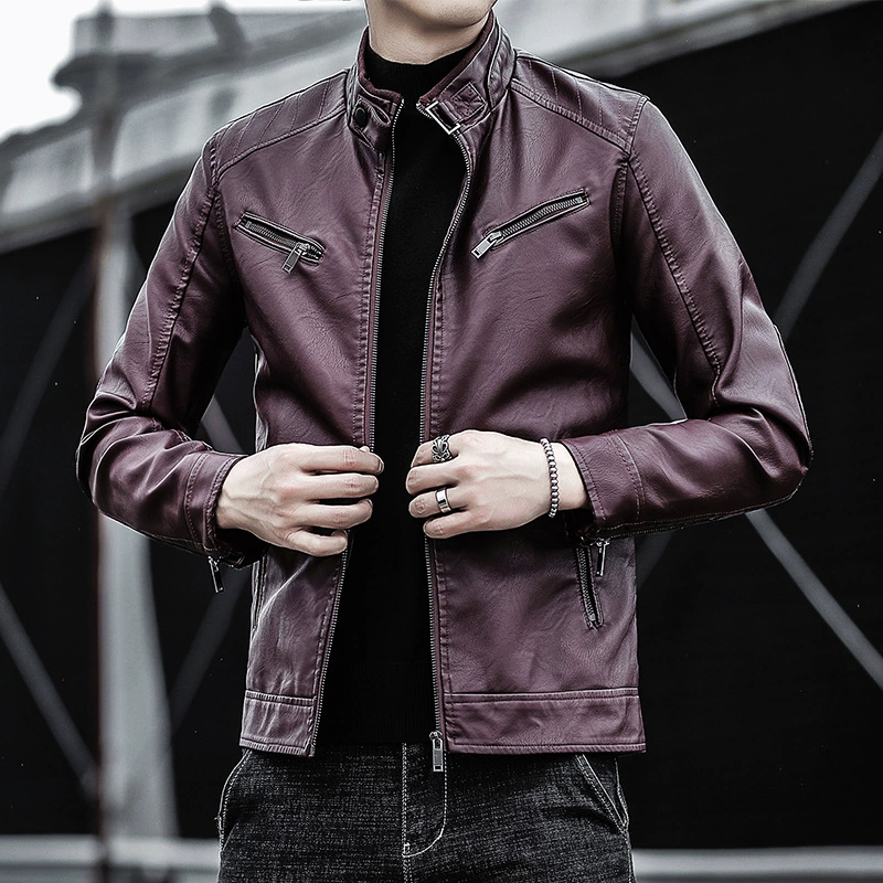Polyurethane autumn men's jacket for leisure, Korean style, slim fit