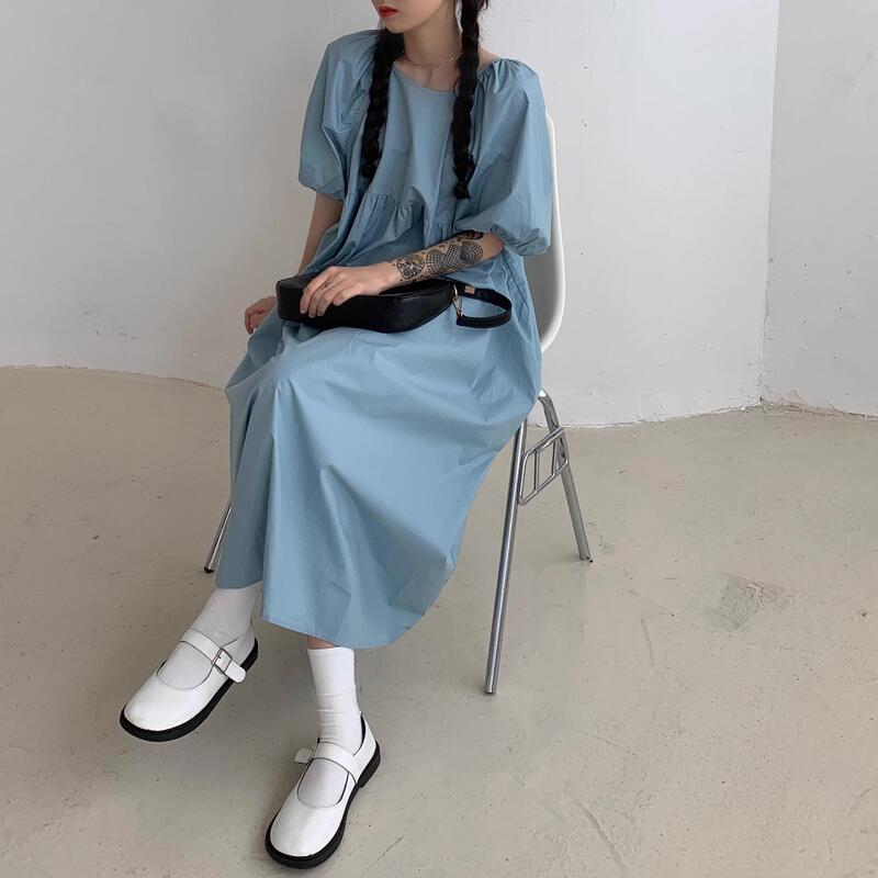 Design Sense Pregnant Women Bubble Sleeve dress Over-the-knee Long Skirt Summer Dress Mori Style Gentle Style Doll Skirt Thin Style