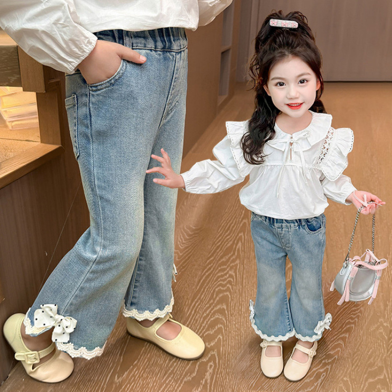 2025春秋季新款女童牛仔裤微喇叭长裤女宝宝超好看裤子流行九分裤|undefined