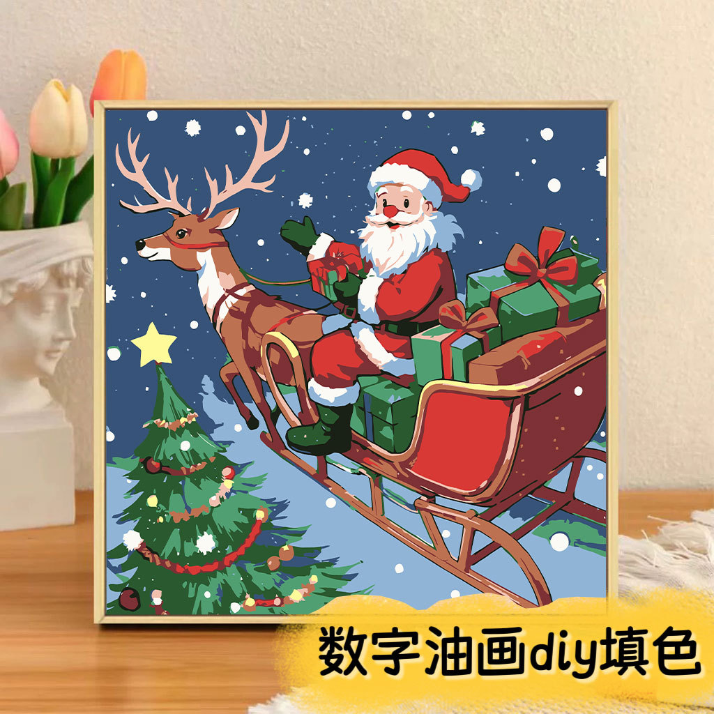 Navidad nueva pintura digital DIY pintada a mano pintura de color ambiente de decoración de vacaciones Santa Claus pintura decorativa