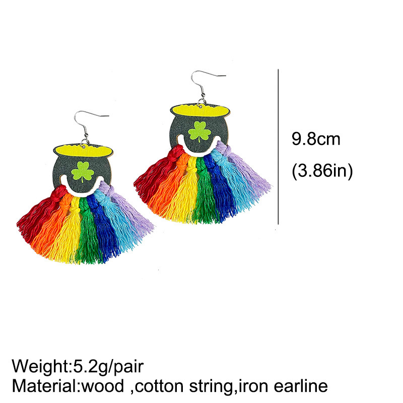 1 Pair Fashion Color Block Wood cotton thread Tassel Womenu0027S Earrings
