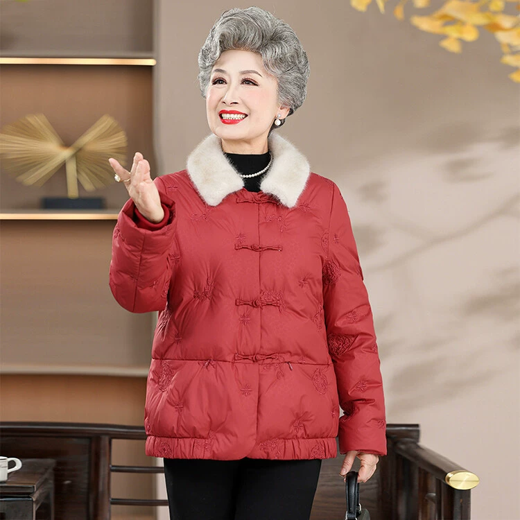 Пуховик среднего и пожилого возраста бабушки зимний короткий хлопчатобумажный куртка 60 лет 70 мама зимний белый утиный бархат хлопчатобумажный костюм