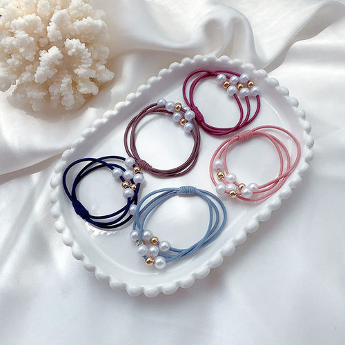 Pearl hair ring high elastic hair rope three-in-one rubber band Korean style knotted rubber band hair accessories 9 beads 9 beads