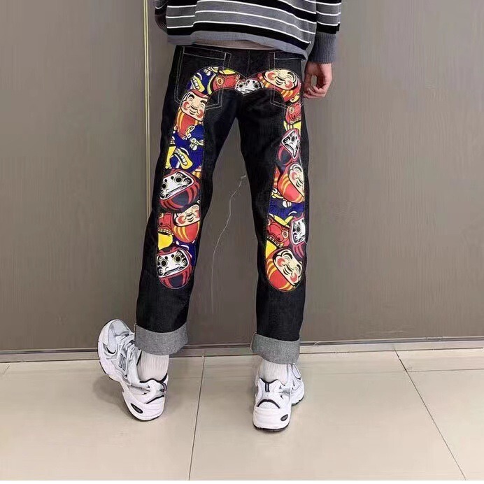 A generation of 2022 Autumn New Tide brand Fushen tumbler large M printed primary color straight rimmed jeans
