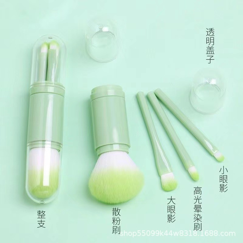 Cepillo de rubor portátil 4-en-1 viaje pequeño conjunto maquillaje sombra de ojos cepillo de maquillaje de viaje portátil ultra-pequeño conjunto de tres piezas