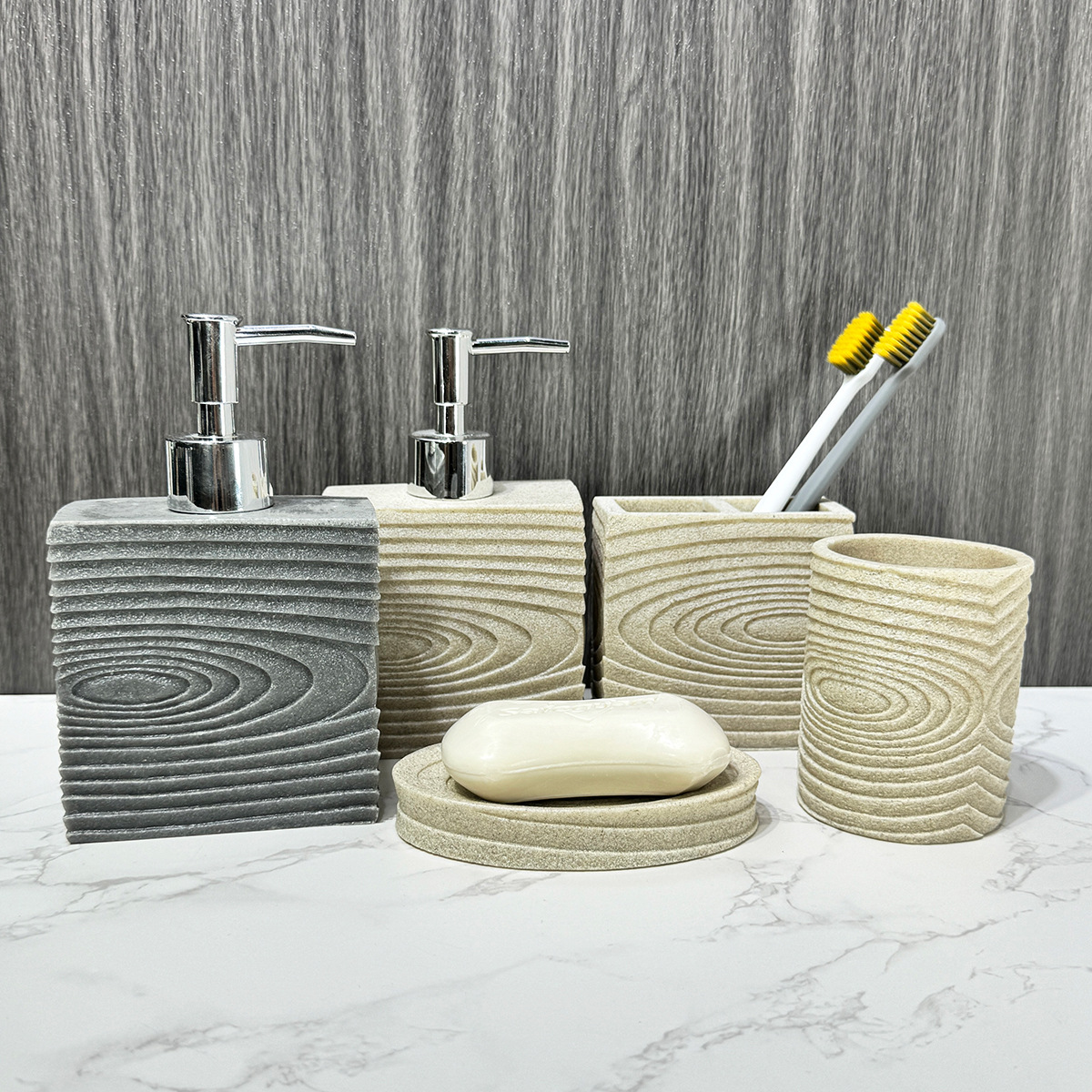 Baño de hotel de cuatro piezas de baño de resina de piedra arenisca conjunto de baño doméstico decoración de baño boca de taza de cocina