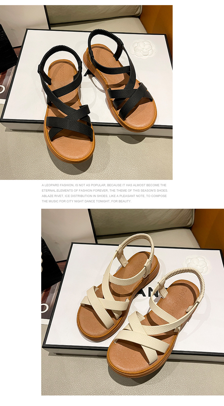Sandali per il commercio estero da donna 2023 Summer New Roman Fashion Cross Strap cinturino elastico fondo piatto sandali da donna con fondo morbido_voghion.com