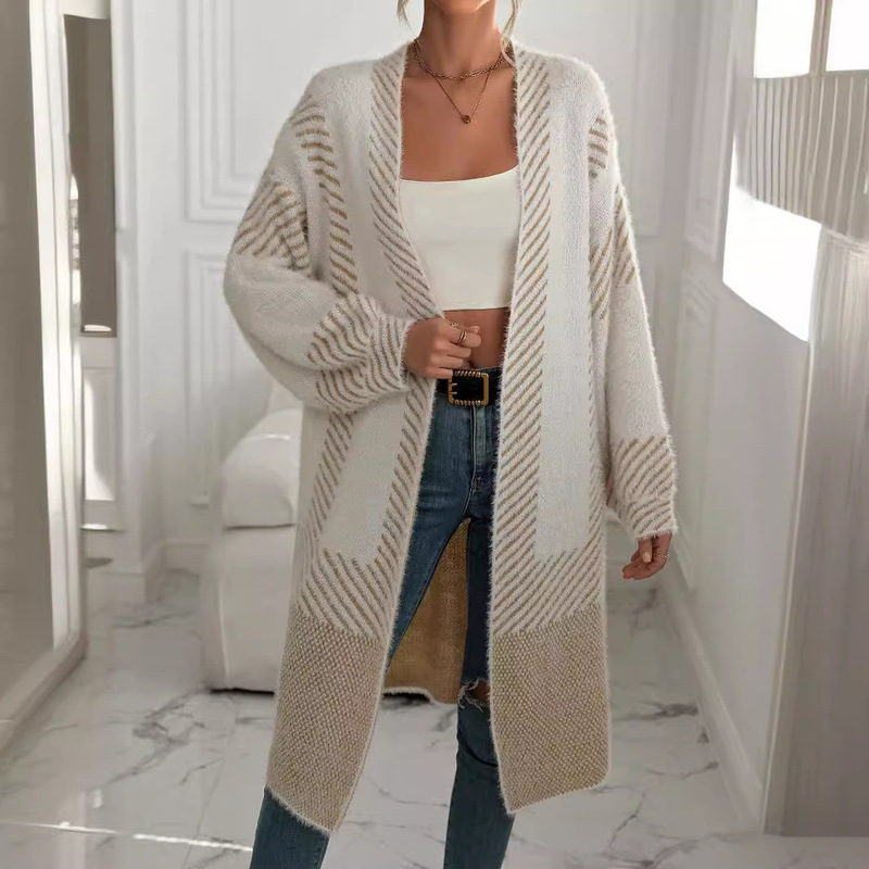 New European and American 2023 Lazy Style Mink Sweater Cardigan Women's Coat High Sense Mid-length Loose Knitted Top