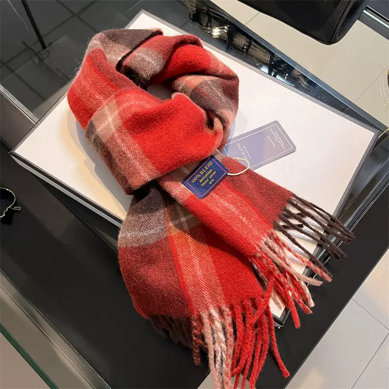 2024新款小版英版红色格子仿羊绒围巾质感冬保暖送礼围脖披肩
