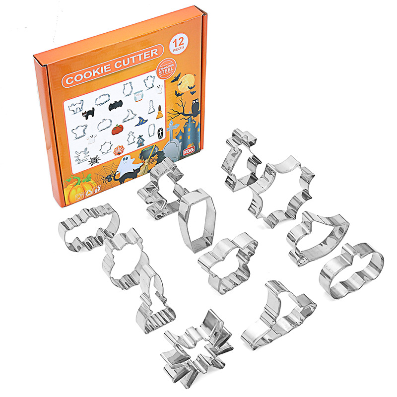 12-delt Halloween-kageformsæt, sælgende spøgelseskost, rustfri stål-kageform, kageform, bageværktøjer, gør-det-selv_voghion.com