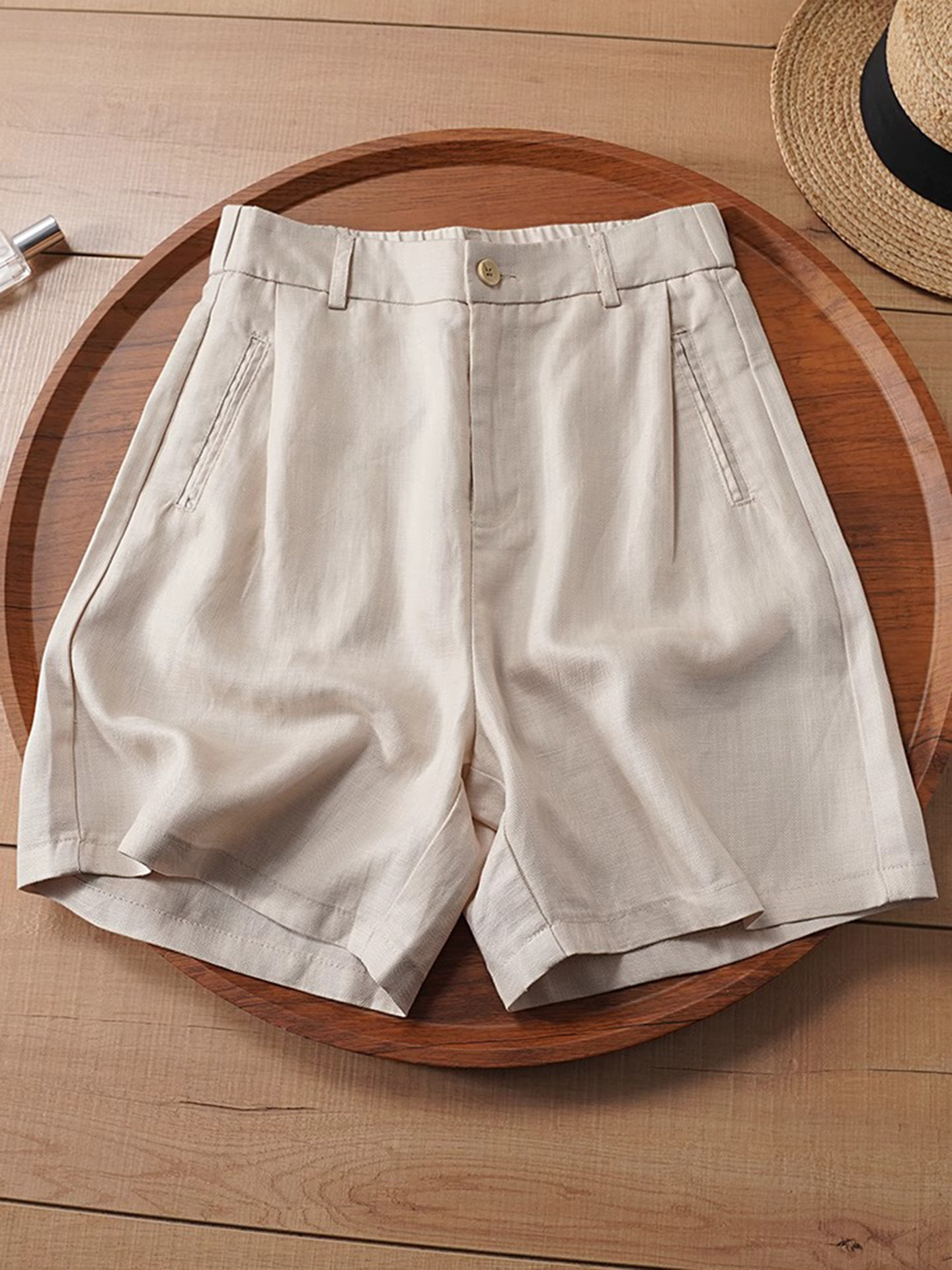 Quần short nữ dáng rộng chữ A cạp thun lưng sau chất liệu lụa mỏng mùa hè — Xanh lông mòng đen