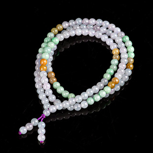 Natural Burmese A- Goods Jade 5.5mm Jade Bead Necklace Waxy Ice Jade Bracelet Sweater Chain Women's Three-Circle Bracelet
