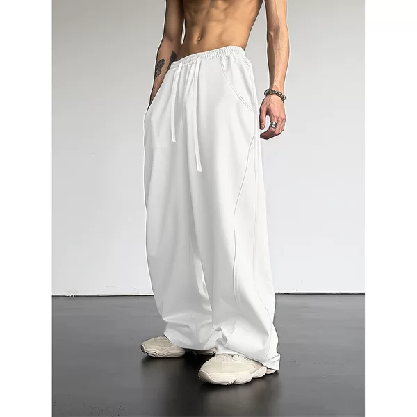 In-Stock Dropshipping Cross-Border Foreign Trade Hot-Selling Solid Color Simple Casual Men's Summer Loose High Street Design Straight-Leg Pants
