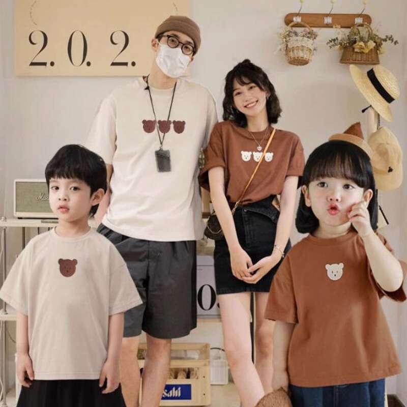 2024 Parent-child Clothing Family of Three Four Family Clothing Cartoon New Fashionable Summer Short-sleeved T-shirt Mother and Son Mother and Dresses